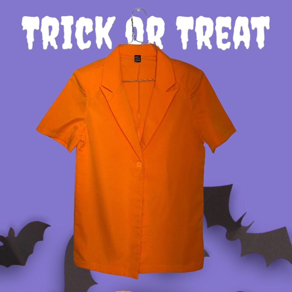 Orange padded shoulder short sleeve blazer 😍😍